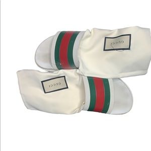 White Gucci slides